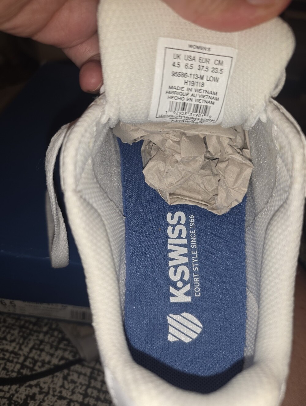K-Swiss White Low-Top Sneakers with Blue Insole - Picture 4 of 5